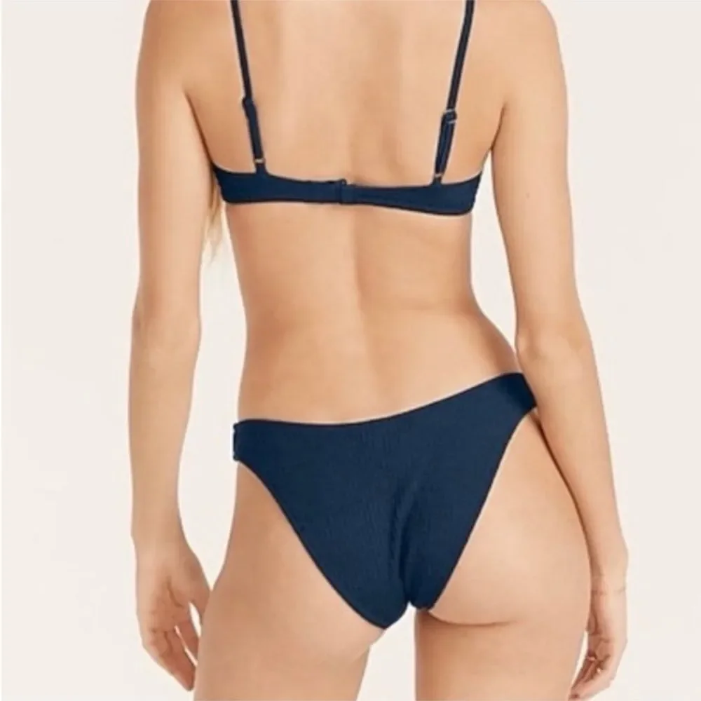 NWT J. Crew Textured High-rise Cheeky Bikini Bottom Deep Midnight Navy Size L